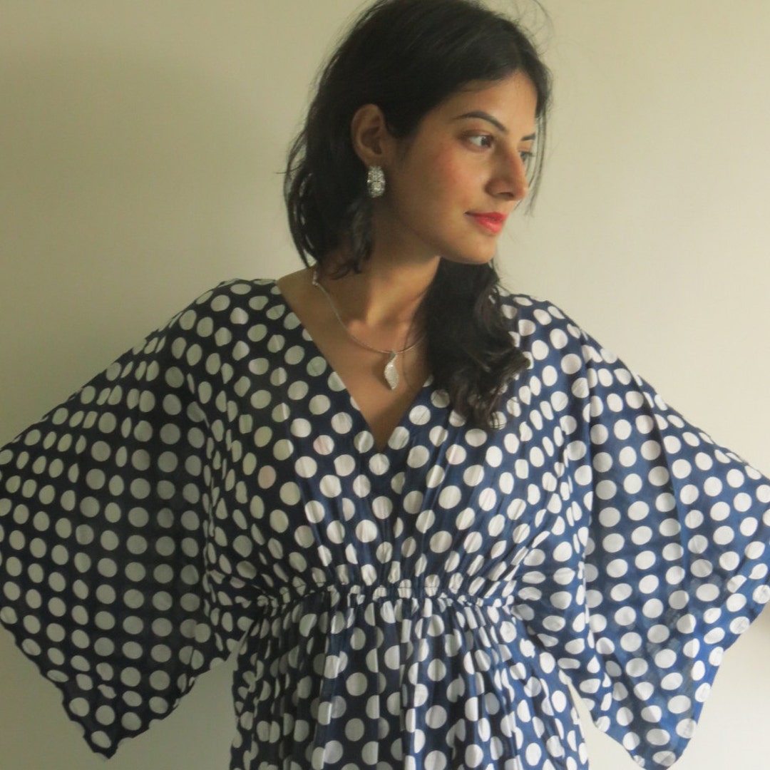 Buy Butterfly Sleeves Empire Waist Dots Kaftan Dress Summer Dress, Long