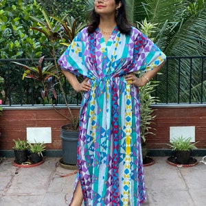 Diamond Aztec Caftan - Softest Cotton free flowing kaftan dress - Perfect as house dress, lounge wear, beachwear, muumuu, mumu