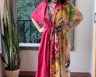 Jungle of Flowers Kaftan - Pajamas to live in, beachwear Caftan, spa robe..make great Anniversary or Birthday gifts, new mom Gift