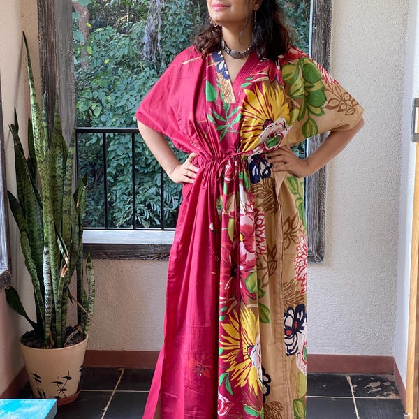 Jungle of Flowers Kaftan - Pajamas to live in, beachwear Caftan, spa robe..make great Anniversary or Birthday gifts, new mom Gift