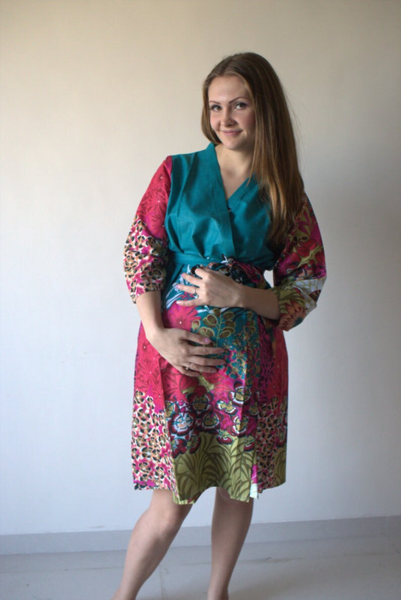Teal Flowers on Shrubs Robe Hospital Gown Delivery Robe labor Etsy