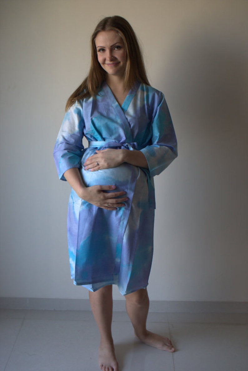 White Blue Watercolor Maternity Robe Hospital Gown Delivery - Etsy