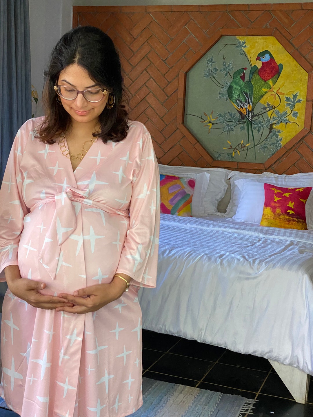 Positive Vibes in Blush Maternity Robe Softest Jersey Knit Etsy UK