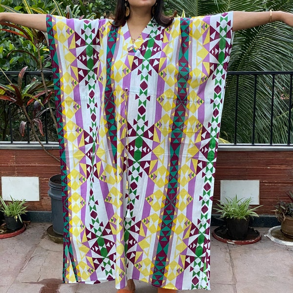 Diamond Aztec Caftan - Softest Cotton free flowing kaftan dress - Perfect as house dress, lounge wear, beachwear, muumuu, mumu