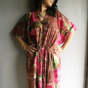 Light Brown Fuchsia Floral Nursing Kaftan Perfect as loungewear, as beachwear, gift for moms and to be moms and more image 2