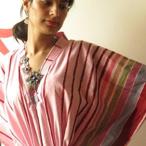 Pink Striped  Kaftan - Pajamas to live in, beachwear Caftan, spa robe..make great Anniversary or Birthday gifts, new mom Gift