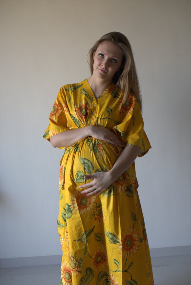 Yellow Sunflower Buttoned Hospital Gown Delivery Kaftan Etsy