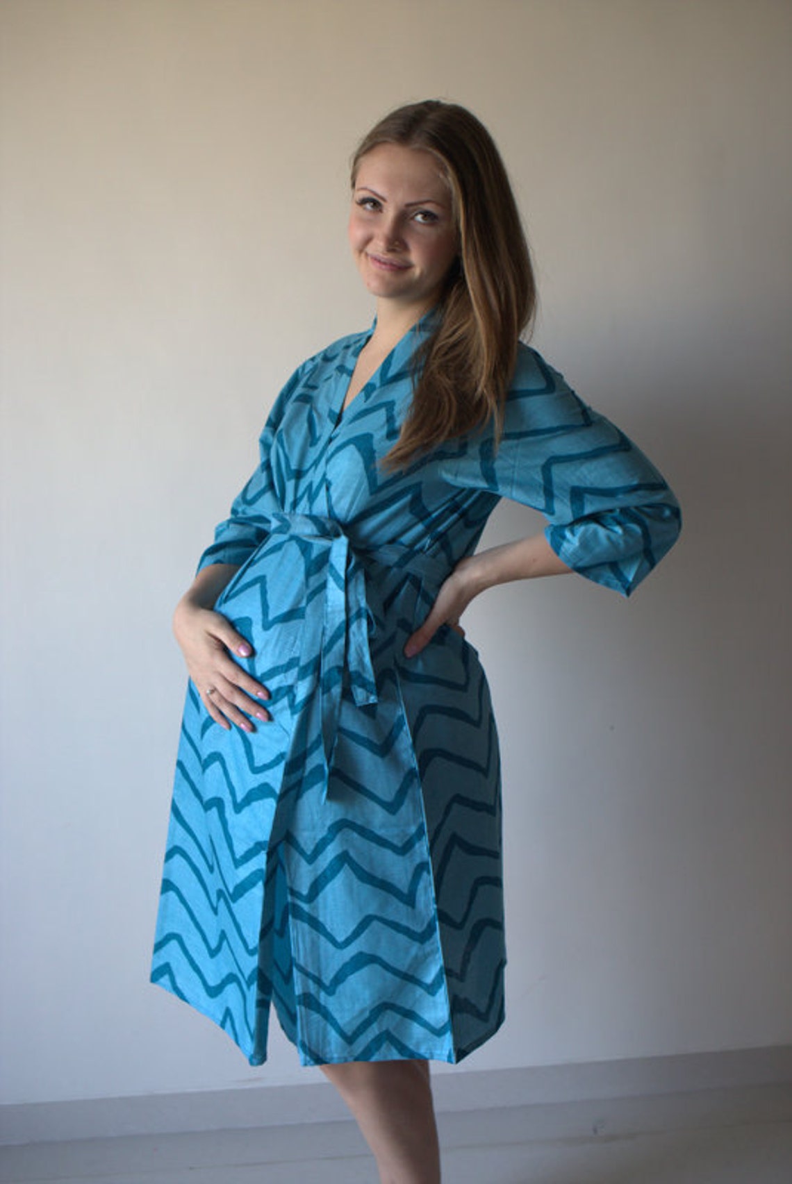 Teal Chevron Maternity Robe Hospital Gown Delivery Robe Labor Etsy