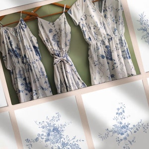 Chinoiserie Chic. Hand-drawn Oriental Porcelain Inspired Blue and White Pattern Robes / Pjs / Rompers Bridesmaids Getting Ready Outfits image 9