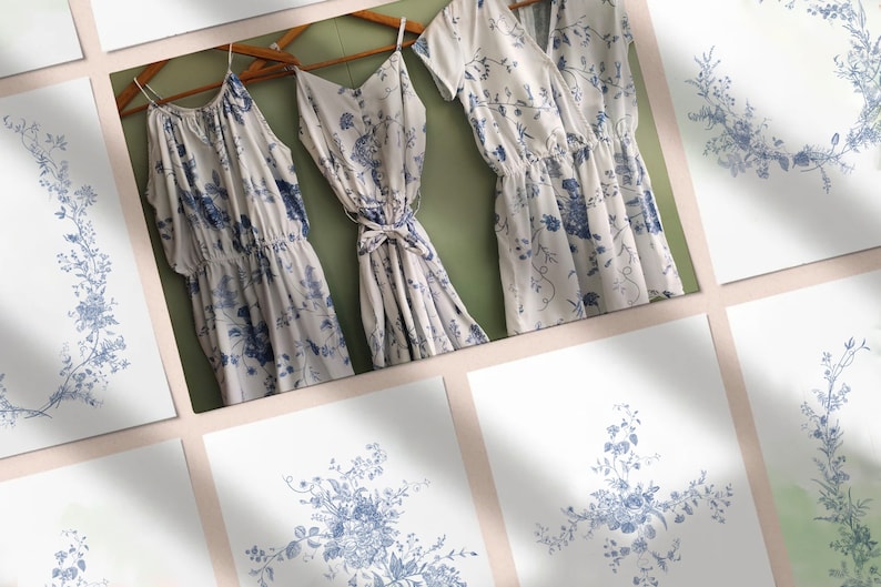 Chinoiserie Chic. Hand-drawn Oriental Porcelain Inspired Blue and White Pattern Robes / Pjs / Rompers Bridesmaids Getting Ready Outfits image 9