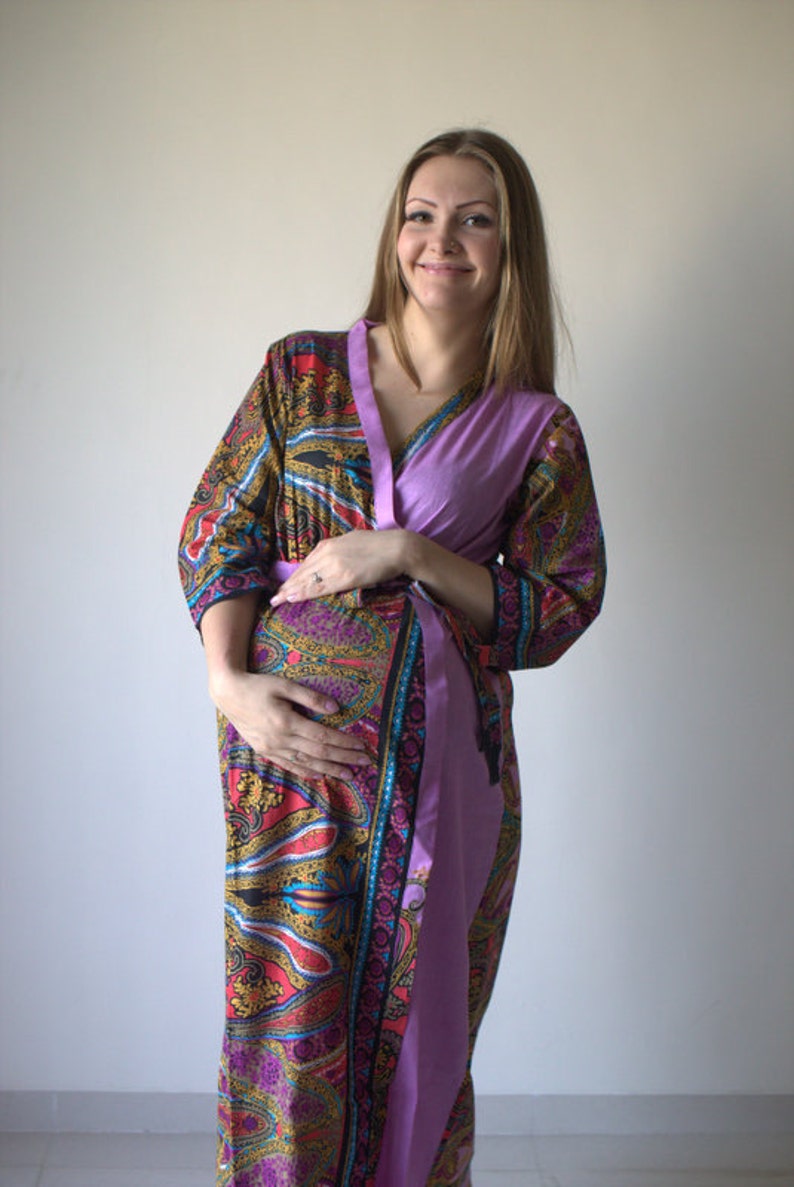 Long Paisleys Ankle length Maternity Robe Hospital Gown Labor Etsy