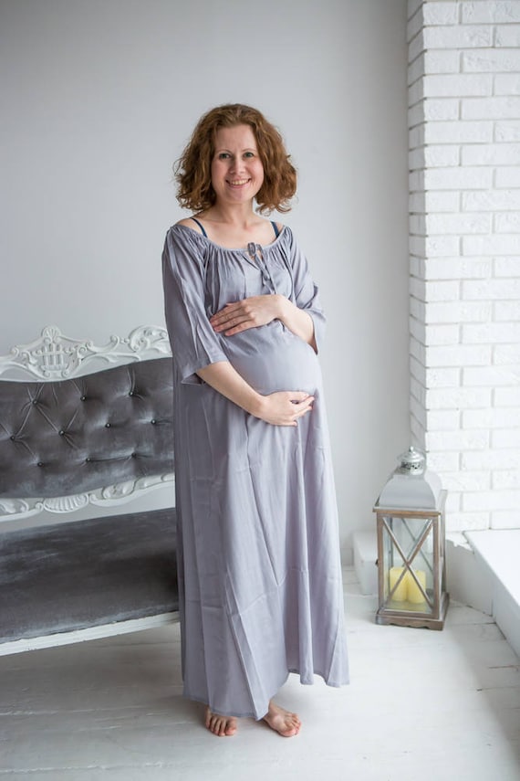 Betsy Ribbed Bamboo Maternity & Nursing Nightgown | Navy - Kindred Bravely