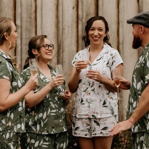Wedding Themed Botanical Pjs - From Eucalyptus and Ferns to Palm Leaves, & More - Available in 35 Colors to Match Your Bridesmaids&#39; Dresses