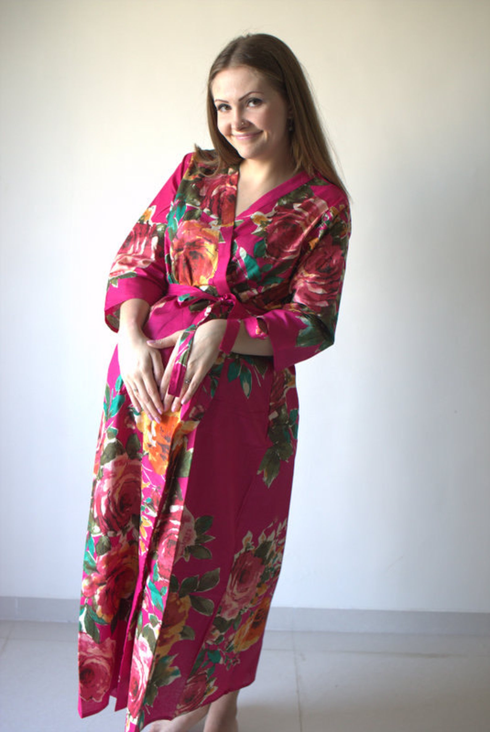 Magenta Large Floral Ankle length Maternity Robe Hospital Gown Etsy