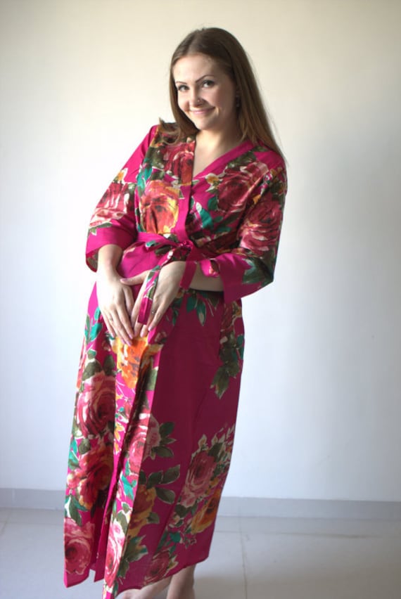 Magenta Large Floral Ankle length Maternity Robe Hospital Gown Etsy