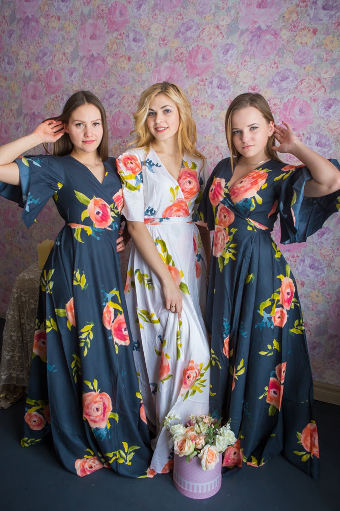 Blueberry Blue Dress Robes in Smiling Blooms Pattern in Etsy