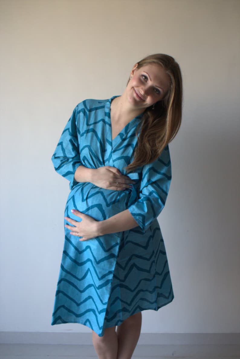 Teal Chevron Maternity Robe Hospital Gown Delivery Robe Labor Etsy