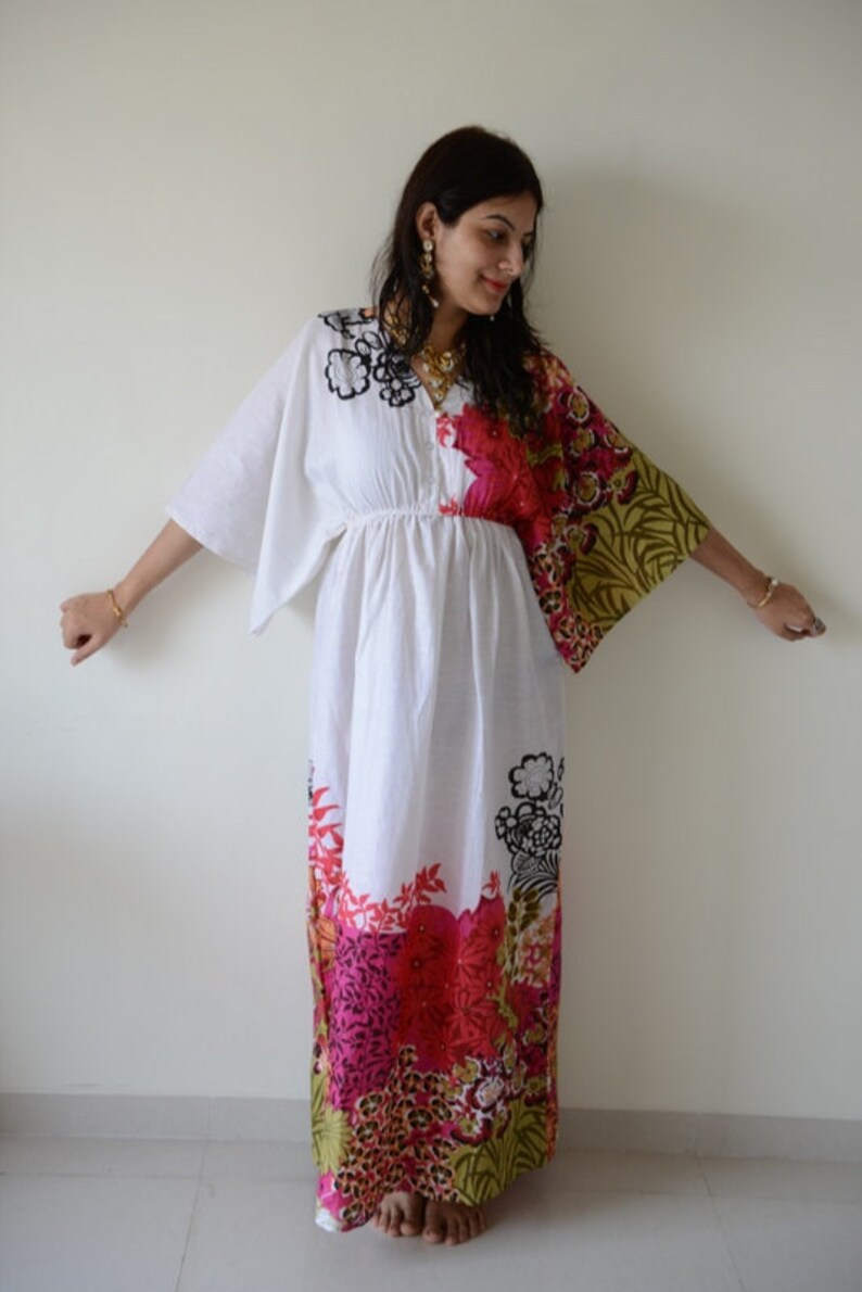 Buttoned Butterfly Sleeves Empire Waist Fuchsia Kaftan Dress | Etsy