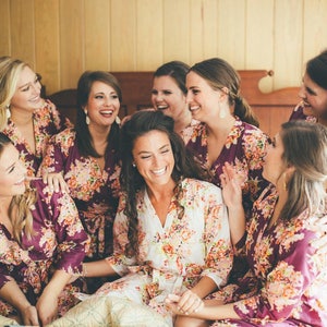 Eggplant Bridesmaids Robes Sets Kimono Robes. Bridesmaids gifts. Getting ready robes. Bridal Party Robes. Floral Robes. Dressing Gown image 1