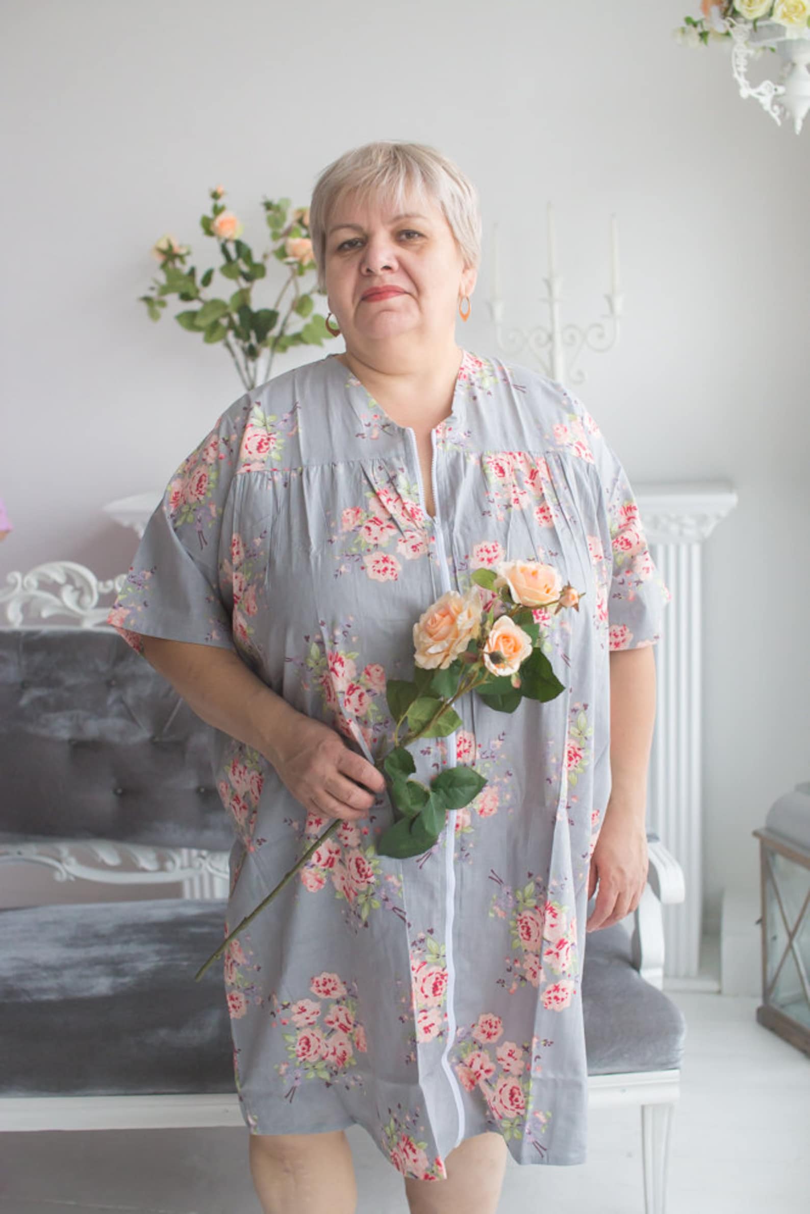 Zip in Front Housecoats for Elderly People Faded Flowers Etsy