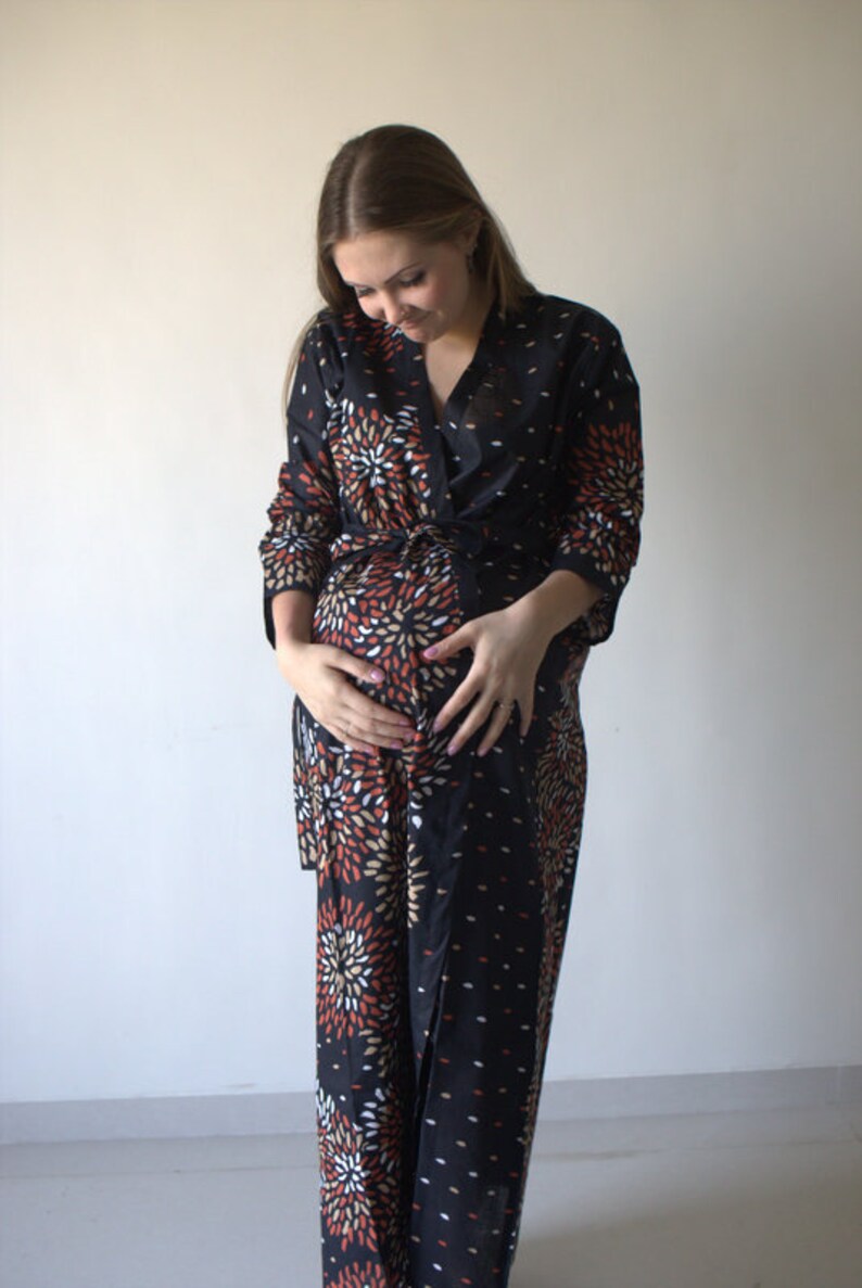 Black Abstract Floral Ankle Length Maternity Robe Hospital Etsy Australia