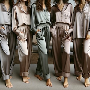 Personalized Bridesmaid Pjs - Over 65 colors available - Softest Satin - Any Custom color possible - Sizes Xsmall-4XL - Front or Back