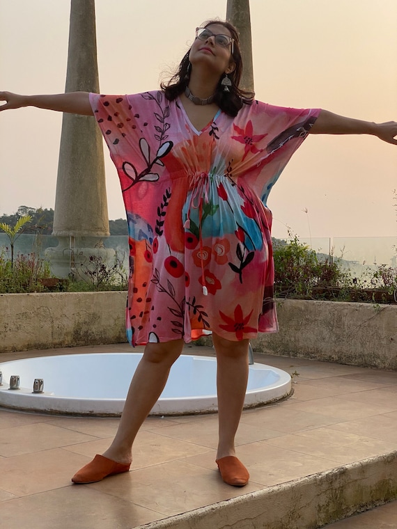 Flower Canyon Timeless Style Caftan | Soft Jersey Knit Organic Cotton | Perfect Loungewear House Dress | Long Maxi Dress