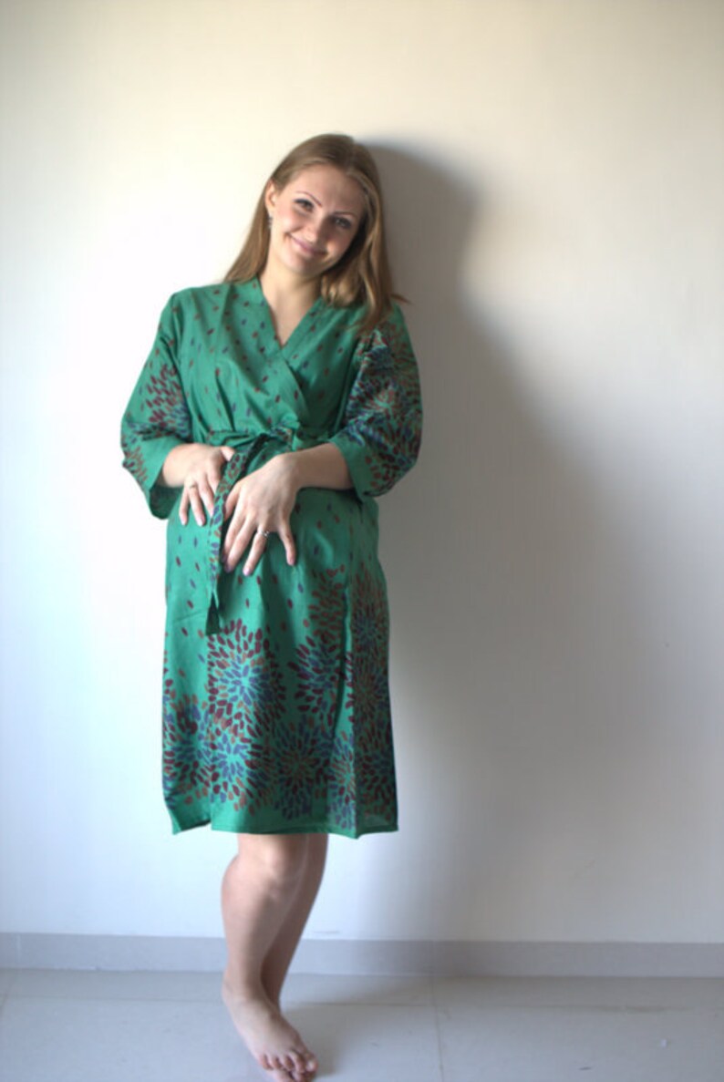 Green Abstract Floral Maternity Robe Hospital Gown Delivery Etsy