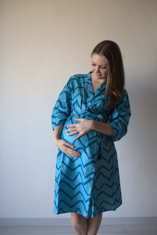 Teal Chevron Maternity Robe Hospital Gown Delivery Robe Labor Etsy