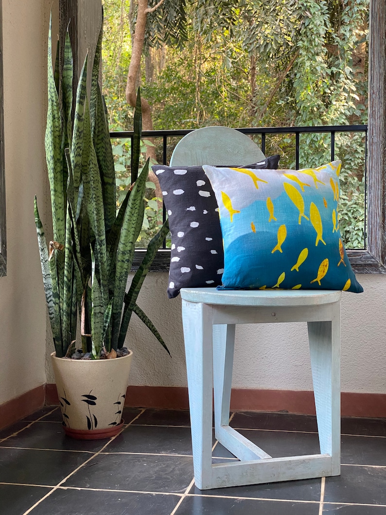 Playful Daubs Available in all sizes Polka Dots theme Black Linen Cushion Cover Linen Pillow Cases Home Decor Linen Cushion Case