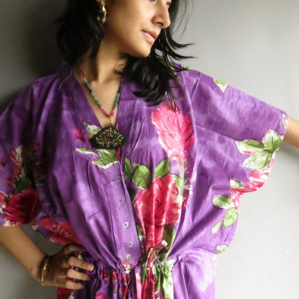 Purple Fuchsia Floral - Nursing Kaftan - Perfect as loungewear, as beachwear, gift for moms and to be moms and more