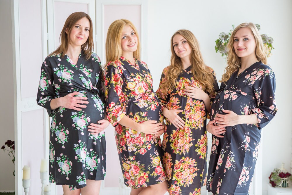 Moms in Black Floral Prints Maternity Robe Delivery Robe Etsy