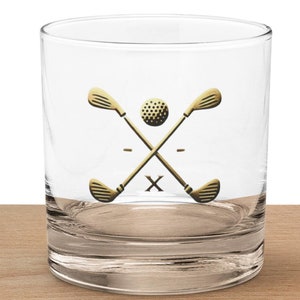Elegant Whiskey Glass with Gold Golf Club Design – Perfect Gift for Golf Enthusiasts, Whiskey Lovers, and Refined Barware Collections