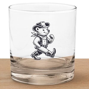Cowboy Bear Whiskey Glass - Adorable Western Style Barware, Fun Gift for Whiskey Fans, Unique Drinkware for Country and Animal Lover
