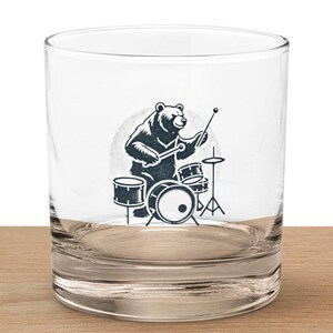 Drumming Bear Whiskey Glass - Fun Music Lover Barware, Unique Animal Design, Perfect Gift for Musicians and Whiskey Enthusiast