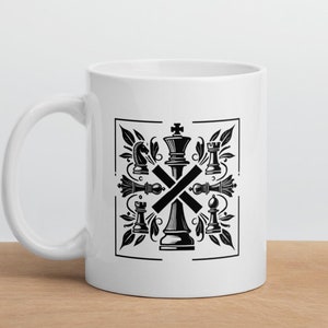Chess Mug Unique Gift for Chess Players Elegant Coffee Mug with Chess Pieces Design Strategic Coffee Lover Gift Ceramic Chess Coffee Cup