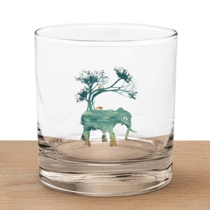 Elephant Whiskey Glass with Wildlife Design - Elegant Forest Scene in Elephant Silhouette for Nature Lover, Gift for Whiskey Enthusiast