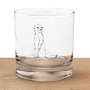 Etched Meerkat Whiskey Glass - Unique Wildlife Gift, Animal Lover’s Whiskey Tumbler, Nature-Inspired Barware, Safari Glassware for Home Bar