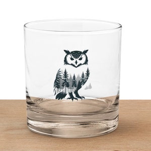 Owl Whiskey Glass - 11oz Nature Inspired Owl and Forest Whiskey Glass - Unique Glass Gift for Whiskey Lovers and Wildlife Enthusiast