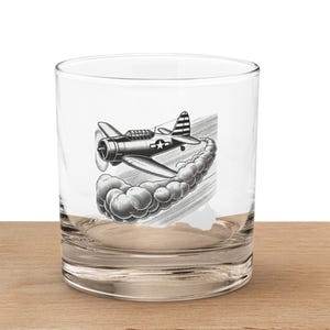 Fighter Plane Whiskey Glass – Pilot Bourbon Glass – Aviation Gift – Military Airplane Glass – Vintage Aircraft Barware – Air Force Glass