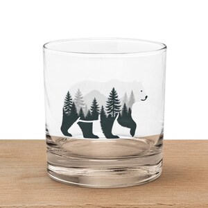 Bear Whiskey Glass - Forest Themed 11oz Bear Whiskey Glass - Rustic Whiskey Lover Gift - Unique Glass for Nature and Outdoor Enthusiasts