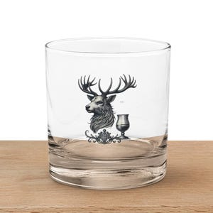 Whisky-Rocks-Glas, Hirsch- und Whiskyglas, geätztes Bourbonglas, Jagd-Lodge Barware, klassisches Trinkglas, rustikaler Whiskybecher