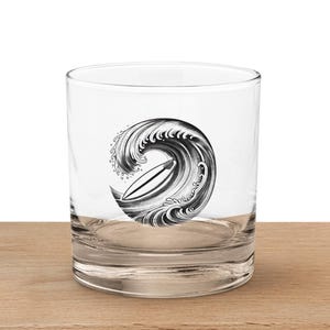 Surf Whiskey Glass – Ocean Bourbon Glass – Wave Rocks Glass – Gift for Surfers and Beach Lovers – Coastal Barware for Whiskey