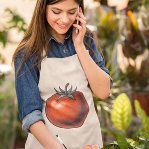 tomato apron with vintage tomato vegetable print for chef kitchen cooking gift for gardener food lover and home cook style