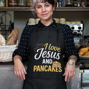 Funny Pancake Apron for Women Gifts, Christian Kitchen Apron Gift for Mom, Custom Cooking Apron for Religious Foodie