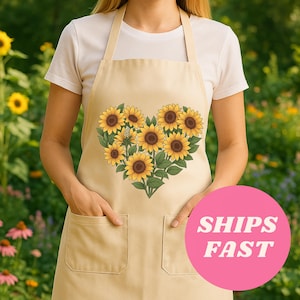 Sunflower Heart Gardening Apron for Gardeners, Floral Kitchen Apron Gift for Garden Lovers, flower garden apron