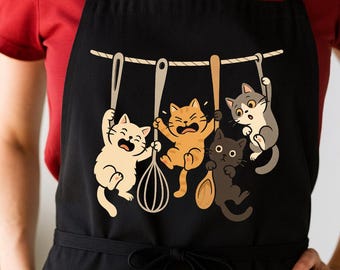 Cute Hanging Cats Apron Cat Lover Kitchen Apron Funny Kitty Cooking Apron Pet Lover Gift Cat Mom Apron Baking Apron