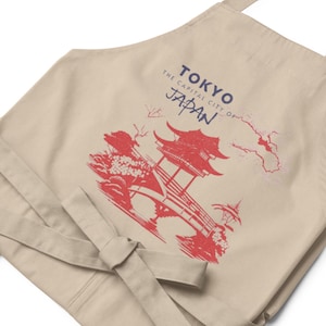 Organic Apron with Tokyo Artwork, Sustainable Japanese Cooking Apron for Kitchen, Eco-Friendly Chef Gift