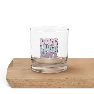 Bicchiere da whisky Live Laugh Love Whiskey Rocks, bicchieri estetici retrò, divertente bicchiere da whisky a forma di cuore floreale per cocktail, bevande ghiacciate, regalo unico