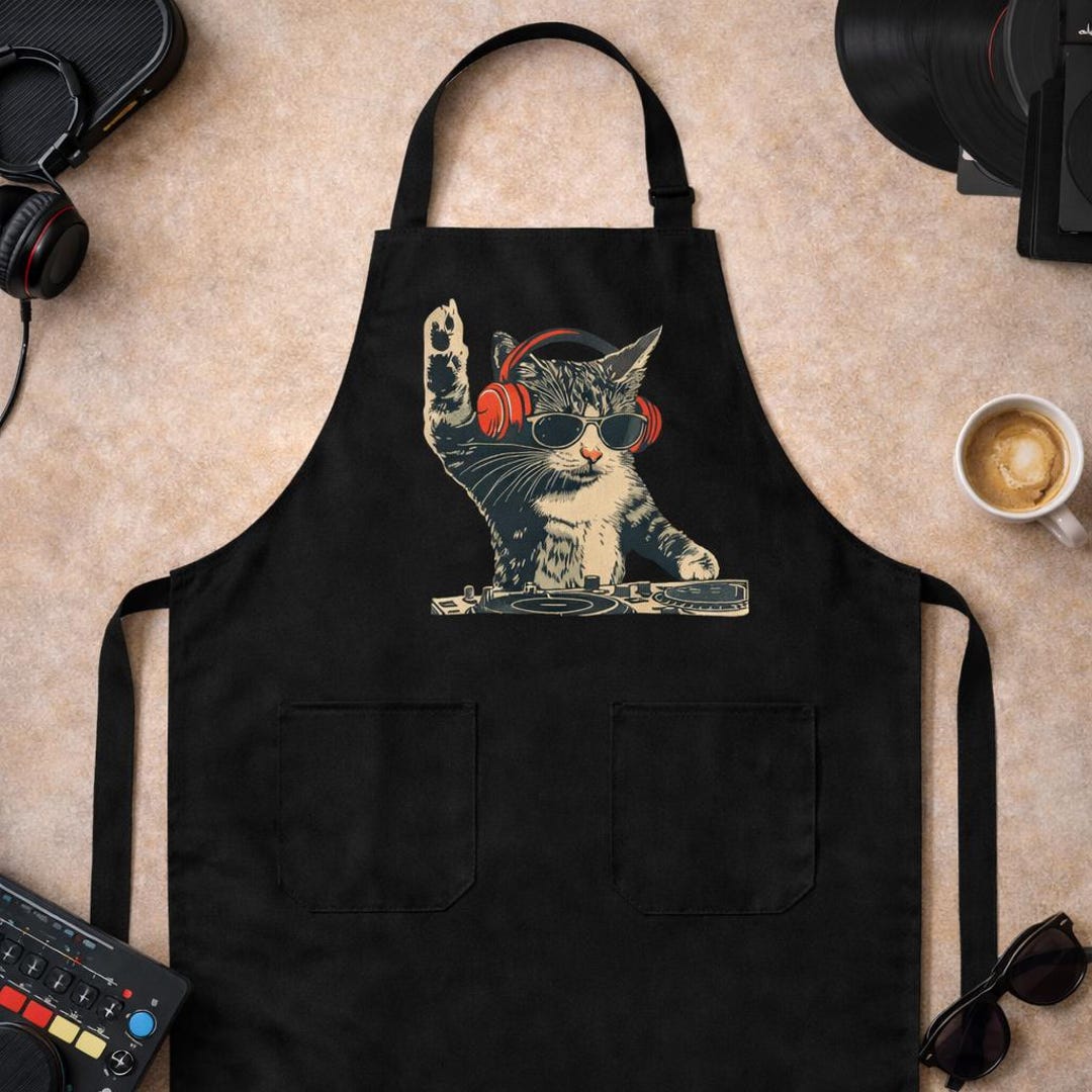 おもしろ猫柄エプロン - かわいいキッチンクッキングエプロン、猫好き